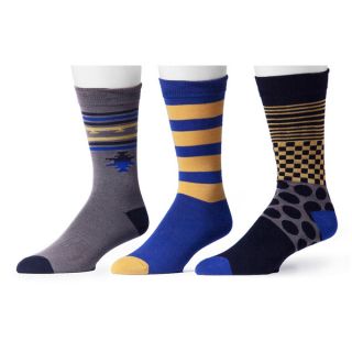 Muk Luks Mens Blue and Goldtone Patterned Socks (3 Pairs)   16781951