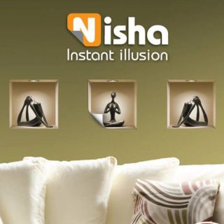 Nisha 3D Effect Yoga Silhouette Figurine Wall Decal (3 Piece Set