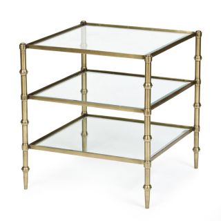 Prima Tiered Square Glass Accent Table   Antique Brass   End Tables