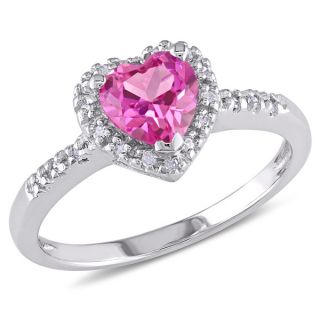 Miadora Silver Created Pink Sapphire and 1/10ct TDW Diamond Heart Ring