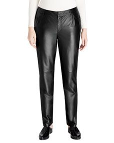 Lafayette 148 New York Curve Lambskin Leather Pants, Black, Womens