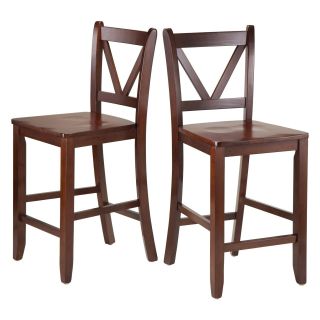 Winsome Victor V Back 24 in. Counter Height Dining Stools   Set of 2   Kitchen & Dining Room Chairs