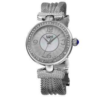 Burgi Womens Swiss Quartz Diamond MOP Mesh Bracelet Watch