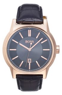 BOSS Architecture Round Leather Strap Watch, 44mm