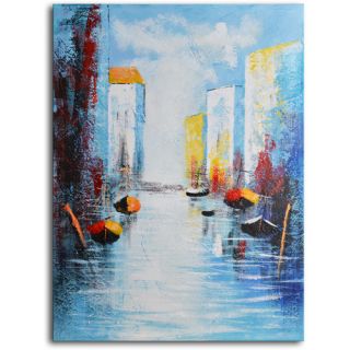 My Art Outlet Sail Boats and Silos Original Painting on Wrapped Canvas