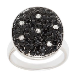 Simon Frank Silvertone Black and White Crystal Oval Ring  