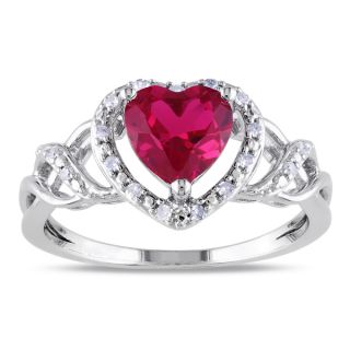 Miadora Sterling Silver Created Ruby and 1/10ct TDW Diamond Heart Ring