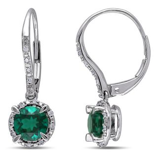 Miadora 10k White Gold Created Emerald and 1/10ct TDW Diamond Earrings