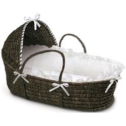 Espresso Hooded Moses Basket in White   13433182  