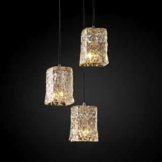 Justice Design Group GLA 8864   Pendants 3 Light Small Cluster Pendant   Square with Rippled Rim Shade   Brushed Nickel with Clear Textured Glass   Pendant Lights