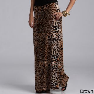 Tabeez Womens Animal Print Foldover Maxi Skirt