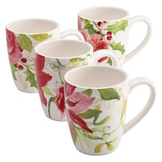 Paula Deen Signature Dinnerware Holiday Floral 4 Piece Mug Set   Drinkware