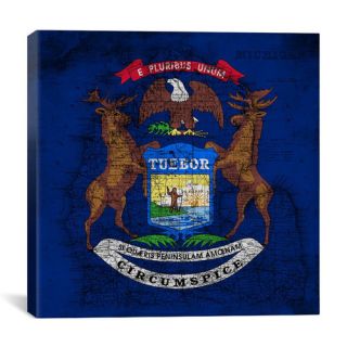Michigan Flag, Square Grunge Vintage Map Graphic Art on Canvas