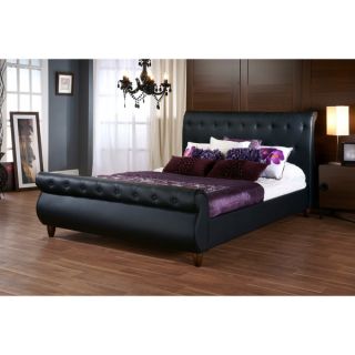 Baxton Studio Ashenhurst Black Modern Sleigh Bed with Upholstered