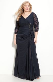 Adrianna Papell Beaded Mesh Gown (Plus Size)