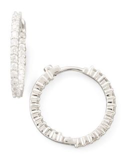 Roberto Coin 22mm White Gold Diamond Huggie Hoop Earrings, 1ct