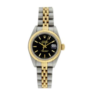 Pre owned Rolex Womens 79173 Datejust Stainless Steel 18k Gold Black