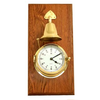 Bey Berk International Brass Striking Clock with Bell on Oak   Tarnish Proof