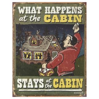 Vintage Metal Art What Happens at the Cabin Decorative Tin Sign