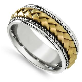 18k Two tone Gold Mens Woven Handmade Comfort fit 2 rope Wedding Band