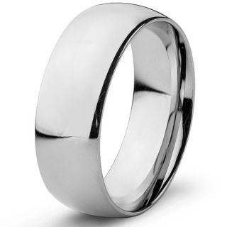 Mens Stainless Steel High Polished Domed Wedding Band Ring (8mm)