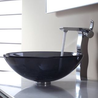 Kraus C GV 104 12mm 14600CH Clear Black Glass Vessel Sink and Sonus Faucet   Chrome   Bathroom Sinks