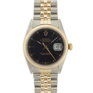 Pre owned Rolex Mens Datejust Two tone Black Dial Watch   13999158