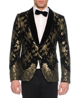 Dolce & Gabbana Chantilly Lace Velvet Evening Jacket, Black/Gold