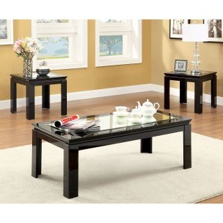Furniture of America Gerano 3 Piece Mirrored Top Accent Table Set   Black   Coffee Table Sets