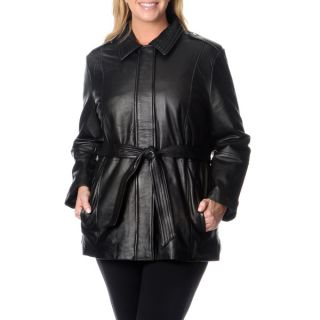 EXcelled Womens Plus Size Black Lambskin Hipster Jacket