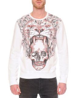 Alexander McQueen Lion & Skull Printed Crewneck Sweatshirt, White