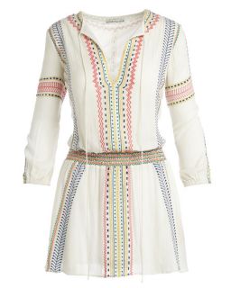 Alice + Olivia Jolene Embroidered Smocked Dress, White/Multicolor