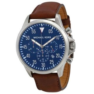 Michael Kors Womens Gage Chronograph Blue Dial Blown Leather Watch