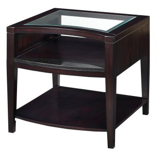 Magnussen Areva Rectangle Merlot Wood and Glass End Table with Casters