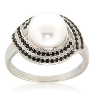 Pearlz Ocean White Freshwater Pearl and Black Spinel Sterling Silver