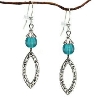 Jewelry by Dawn Turquoise Blue Glass Antique Pewter Marquis Dangle