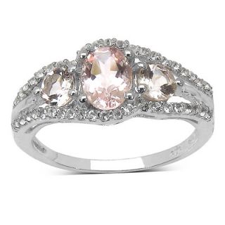 JewelzDirect 925 Sterling Silver Oval Cut Morganite Ring