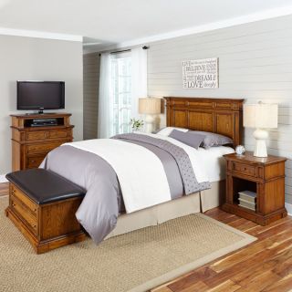 Americana Distressed Oak Headboard, Two Night Stands, Media Chest, and