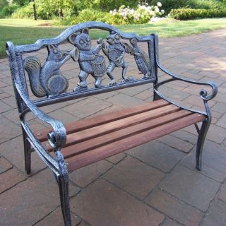 Oakland Living Animal Band Kiddie Cast Iron and Wood Bench   Antique Pewter   Kids Outdoor Chairs