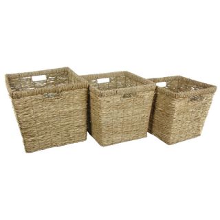 Hand Woven Rush Grass Basket Bin Set (China)
