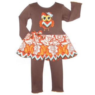 AnnLoren Girls Boutique Autumn Owl Dress/ Legging 2 piece Outfit