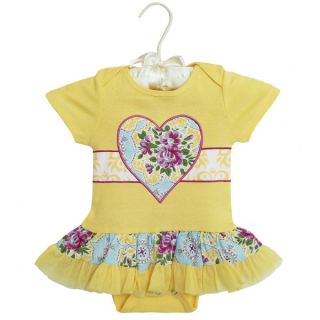 AnnLoren Boutique Baby Girls Yellow Floral Heart Cotton Bodysuit