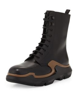 Prada Runway Lace Up Leather Boot, Black/Brown