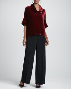 Eileen Fisher Velvet Cowl Neck Top & Crepe de Chine Wide Leg Pants