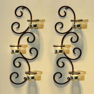 Adeco Brown Iron Vertical Wall Hanging Accents Candle Holder Sconce
