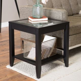 Shelby Glass Top End Table with Quatrefoil Underlay   End Tables