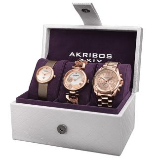 Akribos XXIV Womens Quartz Diamond/Multifunction Bracelet Watch Set