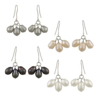 Glitzy Rocks Silver Multi colored Freshwater Pearl Earrings (Set of 4