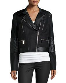 MICHAEL Michael Kors Combo Moto Jacket W/ Faux Leather Detail