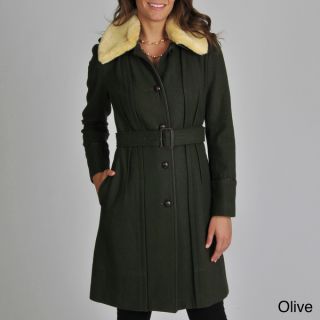 Vince Camuto Womens Belted Wool Coat with Sherpa Collar  